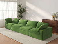 Deluxe Cloud 4-Seater Couch Sectional in Earth Green Velvet | 4-Piece, Living Room Seating, Easy To Clean, Modular Design
