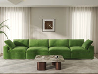 Deluxe Cloud 4-Seater Couch Sectional in Earth Green Velvet | 4-Piece, Living Room Seating, Easy To Clean, Modular Design