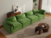 Deluxe Cloud 4-Seater Couch Sectional in Earth Green Velvet | 4-Piece, Living Room Seating, Easy To Clean, Modular Design
