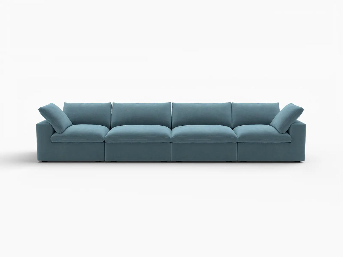 Deluxe Cloud 4-Seater Couch Sectional in Light Blue Velvet | 4-Piece, Living Room Seating, Easy To Clean, Stylish Design