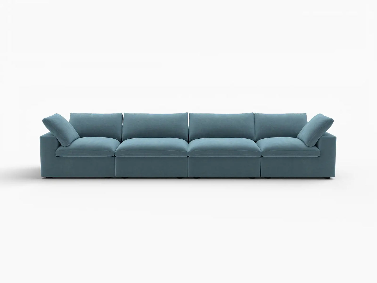 Deluxe Cloud 4-Seater Couch Sectional in Light Blue Velvet | 4-Piece, Living Room Seating, Easy To Clean, Stylish Design