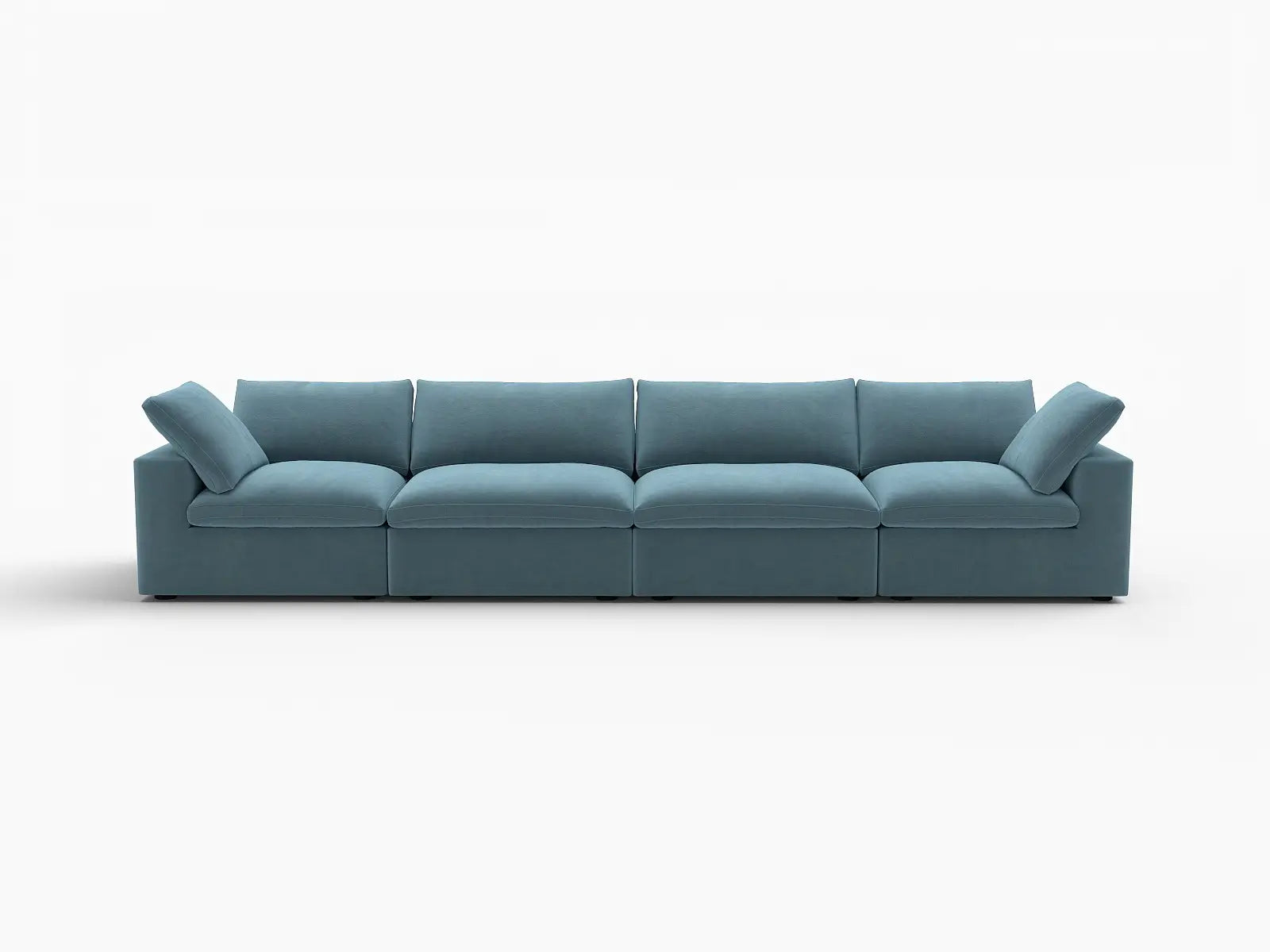 Deluxe Cloud 4-Seater Couch Sectional in Light Blue Velvet | 4-Piece, Living Room Seating, Easy To Clean, Stylish Design