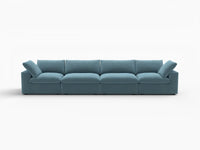 Deluxe Cloud 4-Seater Couch Sectional in Light Blue Velvet | 4-Piece, Living Room Seating, Easy To Clean, Stylish Design