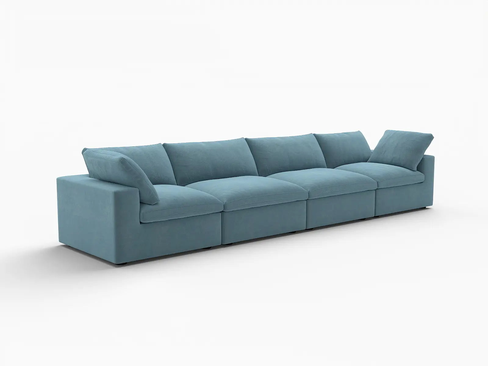 Deluxe Cloud 4-Seater Couch Sectional in Light Blue Velvet | 4-Piece, Living Room Seating, Easy To Clean, Stylish Design