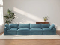 Deluxe Cloud 4-Seater Couch Sectional in Light Blue Velvet | 4-Piece, Living Room Seating, Easy To Clean, Stylish Design