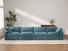 Deluxe Cloud 4-Seater Couch Sectional in Light Blue Velvet | 4-Piece, Living Room Seating, Easy To Clean, Stylish Design
