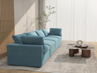 Deluxe Cloud 4-Seater Couch Sectional in Light Blue Velvet | 4-Piece, Living Room Seating, Easy To Clean, Stylish Design