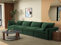 Deluxe Cloud 4-Seater Couch Sectional in Olive Green Velvet | 4-Piece, Living Room Seating, Easy To Clean, Modern Style
