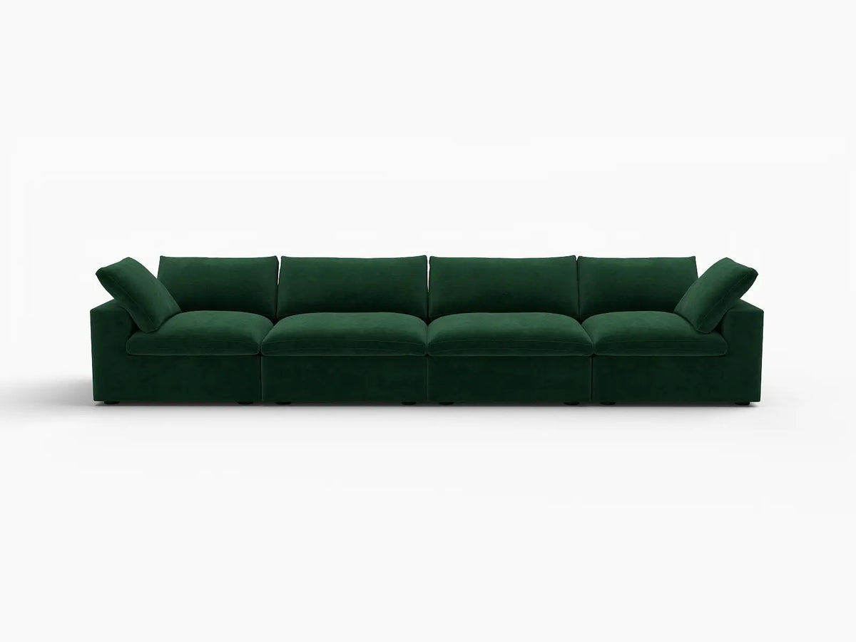 Deluxe Cloud 4-Seater Couch Sectional in Olive Green Velvet | 4-Piece, Living Room Seating, Easy To Clean, Modern Style