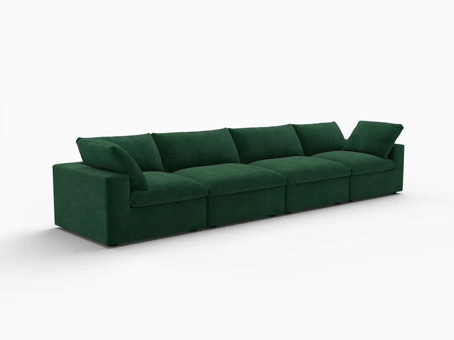 Deluxe Cloud 4-Seater Couch Sectional in Olive Green Velvet | 4-Piece, Living Room Seating, Easy To Clean, Modern Style