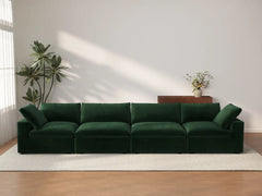 Deluxe Cloud 4-Seater Couch Sectional in Olive Green Velvet | 4-Piece, Living Room Seating, Easy To Clean, Modern Style