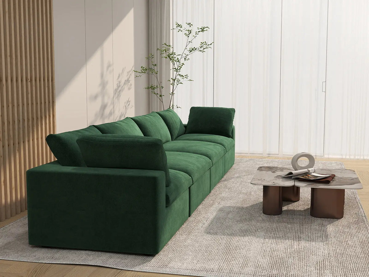Deluxe Cloud 4-Seater Couch Sectional in Olive Green Velvet | 4-Piece, Living Room Seating, Easy To Clean, Modern Style