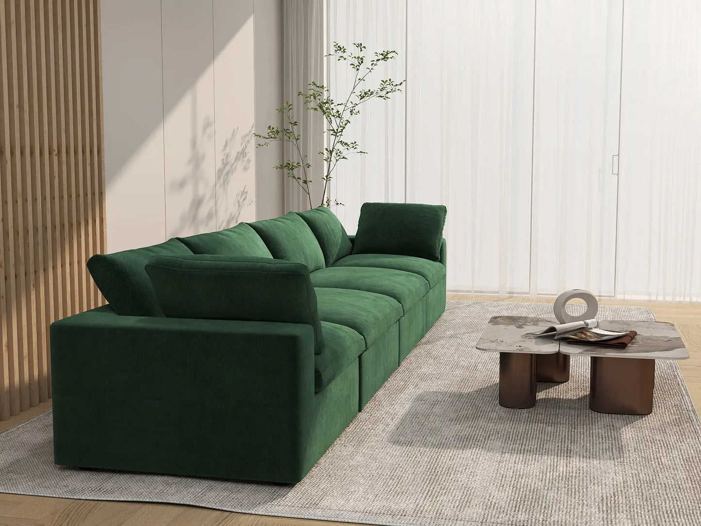 Deluxe Cloud 4-Seater Couch Sectional in Olive Green Velvet | 4-Piece, Living Room Seating, Easy To Clean, Modern Style