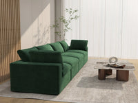 Deluxe Cloud 4-Seater Couch Sectional in Olive Green Velvet | 4-Piece, Living Room Seating, Easy To Clean, Modern Style
