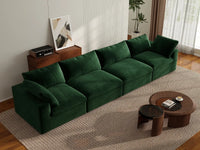 Deluxe Cloud 4-Seater Couch Sectional in Olive Green Velvet | 4-Piece, Living Room Seating, Easy To Clean, Modern Style