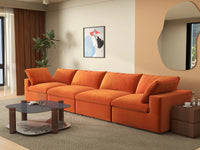 Deluxe Cloud 4-Seater Couch Sectional in Orange Velvet | 4-Piece, Living Room Seating, Easy To Clean, Large Space