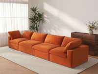 Deluxe Cloud 4-Seater Couch Sectional in Orange Velvet | 4-Piece, Living Room Seating, Easy To Clean, Large Space