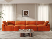 Deluxe Cloud 4-Seater Couch Sectional in Orange Velvet | 4-Piece, Living Room Seating, Easy To Clean, Large Space
