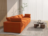 Deluxe Cloud 4-Seater Couch Sectional in Orange Velvet | 4-Piece, Living Room Seating, Easy To Clean, Large Space
