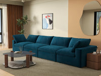 Deluxe Cloud 4-Seater Dark Blue Couch Sectional | 4-Piece, Velvet Fabric, Living Room Seating, Washable Cushion Covers