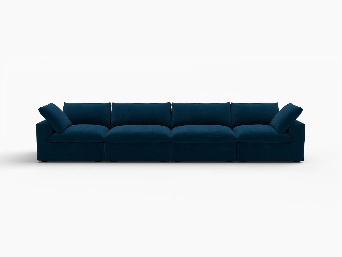 Deluxe Cloud 4-Seater Dark Blue Couch Sectional | 4-Piece, Velvet Fabric, Living Room Seating, Washable Cushion Covers