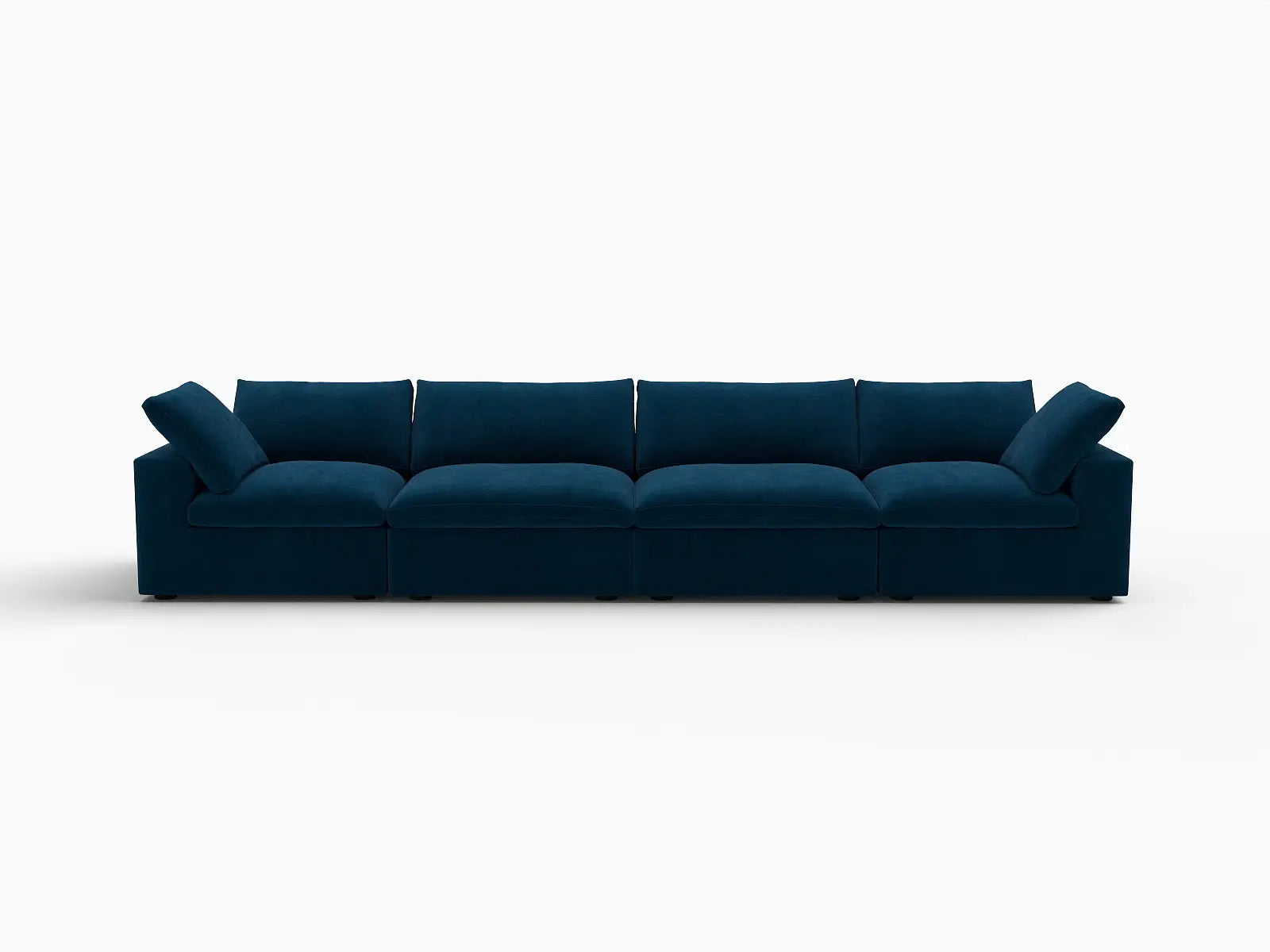 Deluxe Cloud 4-Seater Dark Blue Couch Sectional | 4-Piece, Velvet Fabric, Living Room Seating, Washable Cushion Covers