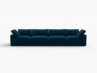 Deluxe Cloud 4-Seater Dark Blue Couch Sectional | 4-Piece, Velvet Fabric, Living Room Seating, Washable Cushion Covers