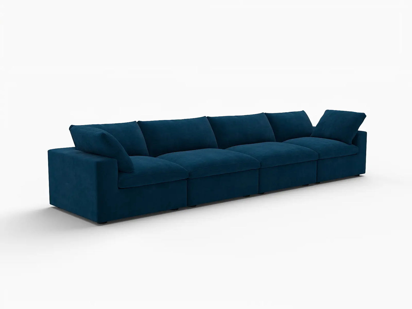 Deluxe Cloud 4-Seater Dark Blue Couch Sectional | 4-Piece, Velvet Fabric, Living Room Seating, Washable Cushion Covers