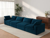 Deluxe Cloud 4-Seater Dark Blue Couch Sectional | 4-Piece, Velvet Fabric, Living Room Seating, Washable Cushion Covers