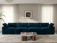 Deluxe Cloud 4-Seater Dark Blue Couch Sectional | 4-Piece, Velvet Fabric, Living Room Seating, Washable Cushion Covers