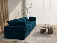 Deluxe Cloud 4-Seater Dark Blue Couch Sectional | 4-Piece, Velvet Fabric, Living Room Seating, Washable Cushion Covers