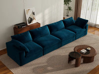 Deluxe Cloud 4-Seater Dark Blue Couch Sectional | 4-Piece, Velvet Fabric, Living Room Seating, Washable Cushion Covers