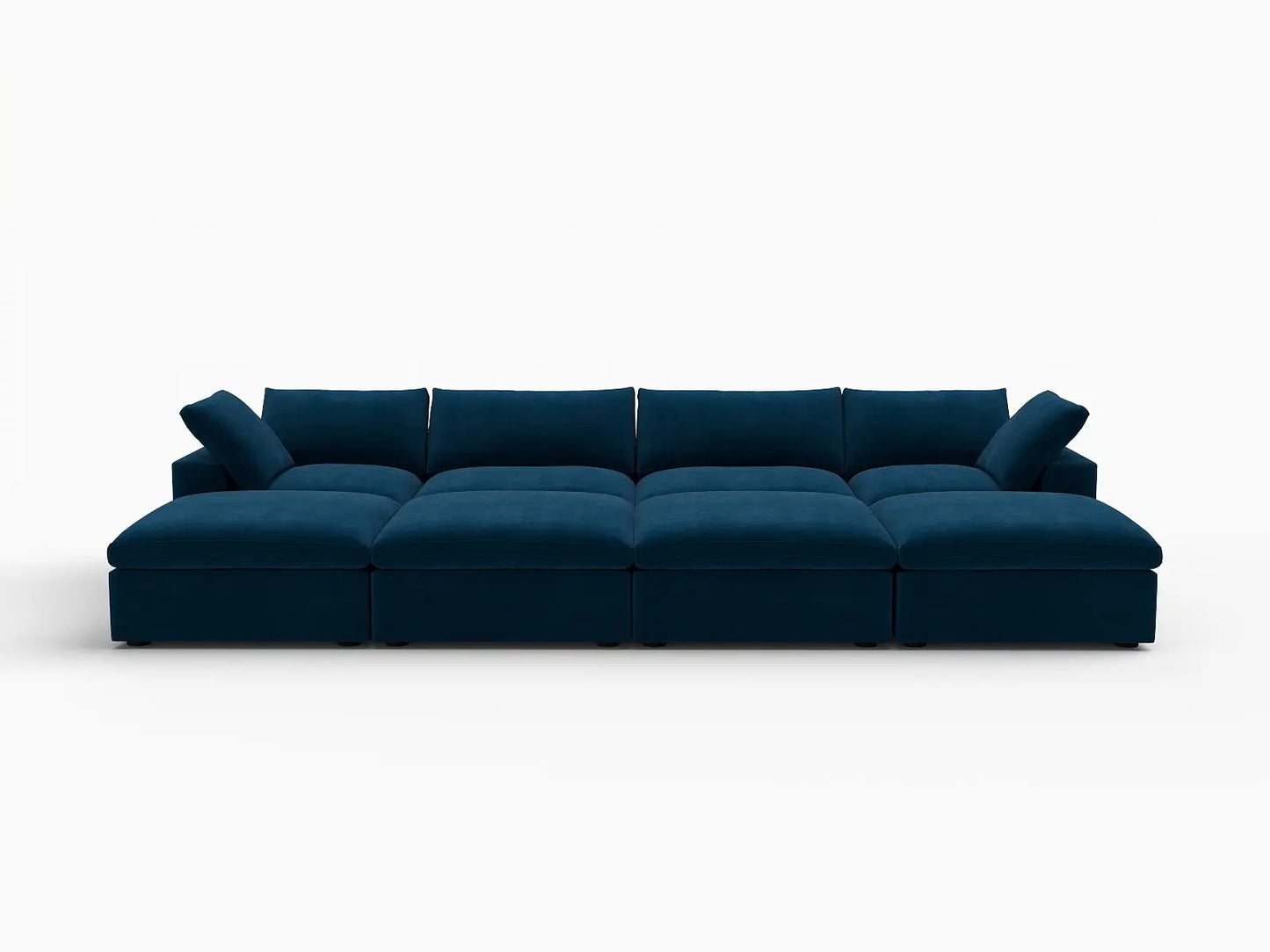 Deluxe Cloud 4-Seater Dark Blue Pit Sectional | 8-Piece (Includes 4 Ottomans), Velvet Fabric, Family Room Seating, Washable Cushion Covers