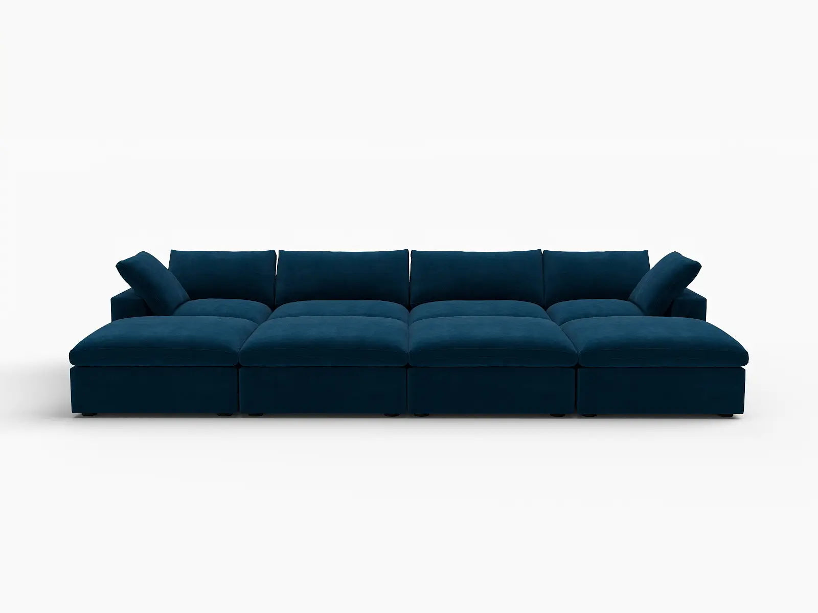 Deluxe Cloud 4-Seater Dark Blue Pit Sectional | 8-Piece (Includes 4 Ottomans), Velvet Fabric, Family Room Seating, Washable Cushion Covers