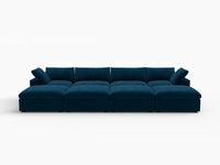 Deluxe Cloud 4-Seater Dark Blue Pit Sectional | 8-Piece (Includes 4 Ottomans), Velvet Fabric, Family Room Seating, Washable Cushion Covers