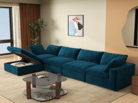Deluxe Cloud 4-Seater Dark Blue Sofa Set | 5-Piece (Includes 1 Ottoman), Velvet Fabric, Washable Cushion Covers
