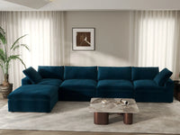 Deluxe Cloud 4-Seater Dark Blue Sofa Set | 5-Piece (Includes 1 Ottoman), Velvet Fabric, Washable Cushion Covers