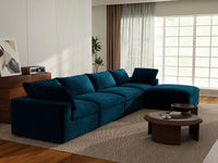 Deluxe Cloud 4-Seater Dark Blue Sofa Set | 5-Piece (Includes 1 Ottoman), Velvet Fabric, Washable Cushion Covers
