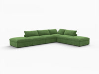 Deluxe Cloud 4-Seater Earth Green Sofa Set | 6-Piece (Includes 2 Ottomans), Velvet Fabric, Washable Cushion Covers