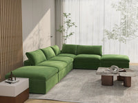 Deluxe Cloud 4-Seater Earth Green Sofa Set | 6-Piece (Includes 2 Ottomans), Velvet Fabric, Washable Cushion Covers