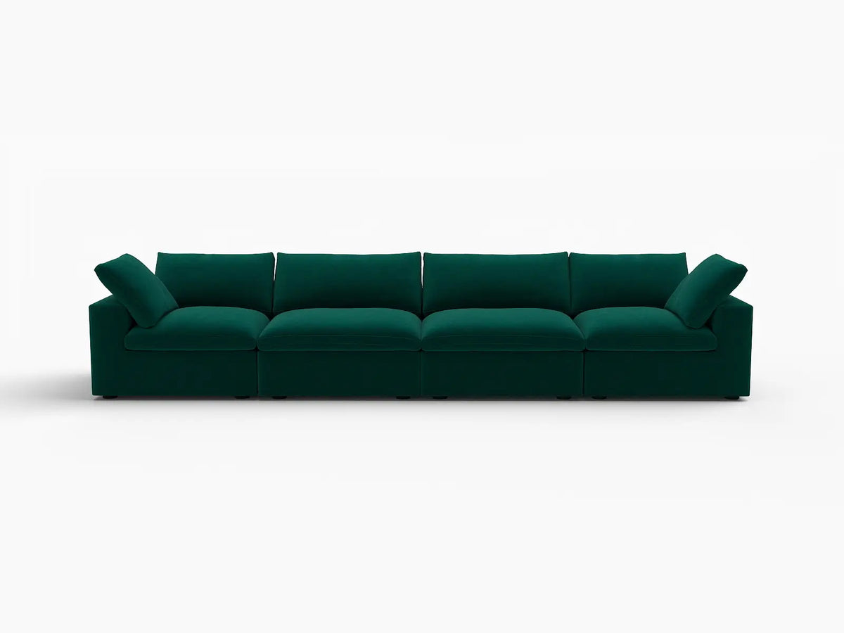 Deluxe Cloud 4-Seater Gem Green Couch Sectional | 4-Piece, Velvet Fabric, Living Room Seating, Washable Cushion Covers