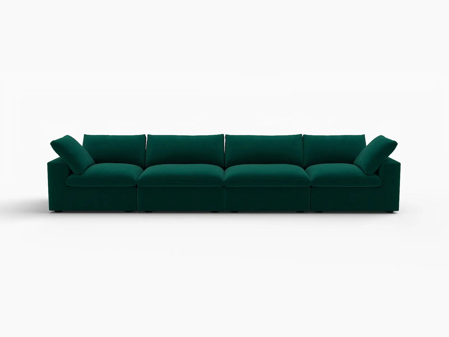Deluxe Cloud 4-Seater Gem Green Couch Sectional | 4-Piece, Velvet Fabric, Living Room Seating, Washable Cushion Covers
