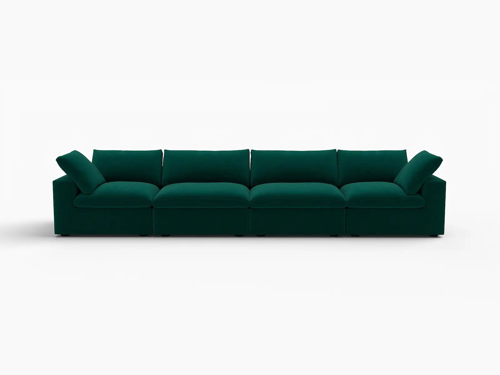 Deluxe Cloud 4-Seater Gem Green Couch Sectional | 4-Piece, Velvet Fabric, Living Room Seating, Washable Cushion Covers