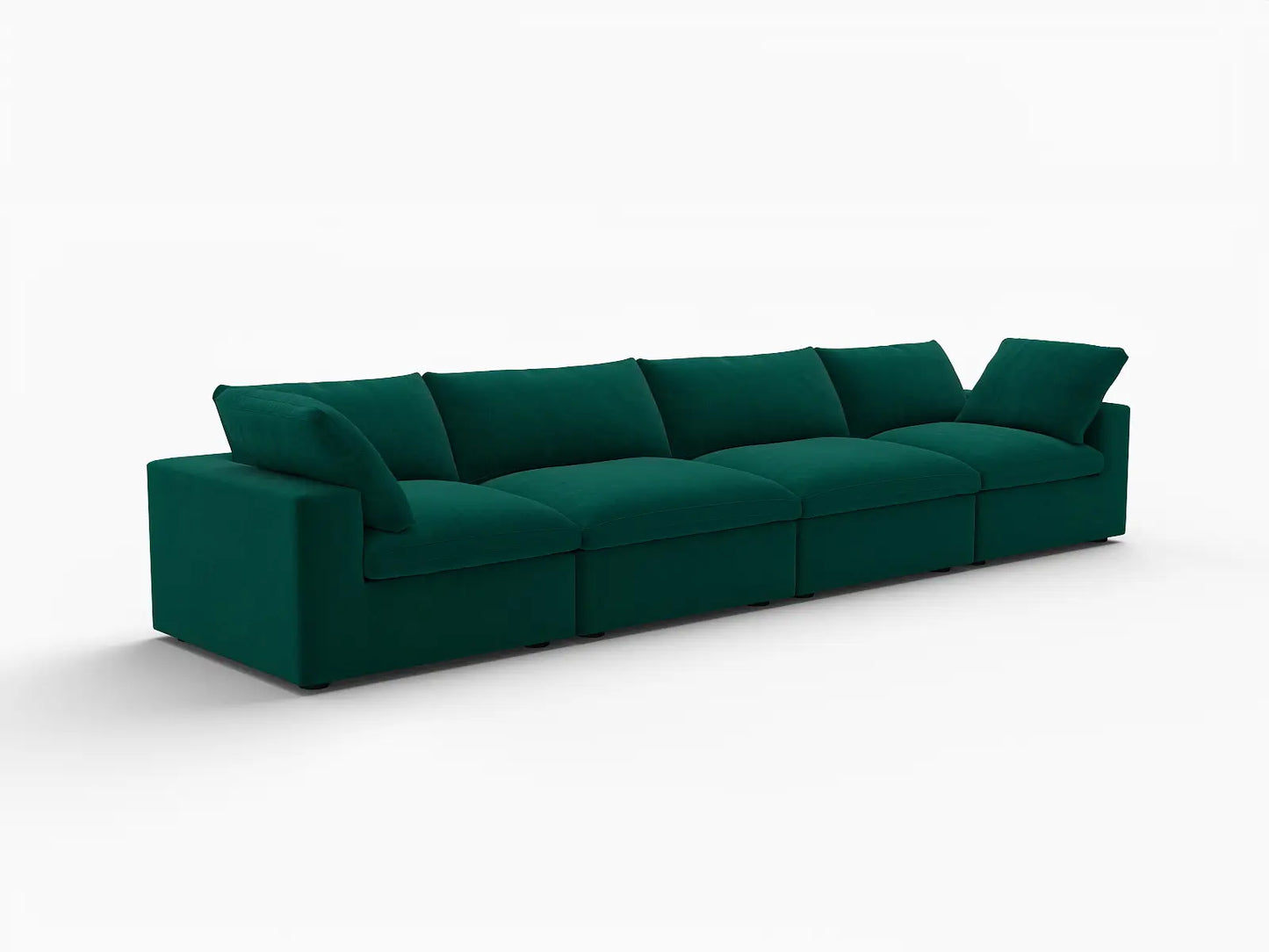 Deluxe Cloud 4-Seater Gem Green Couch Sectional | 4-Piece, Velvet Fabric, Living Room Seating, Washable Cushion Covers