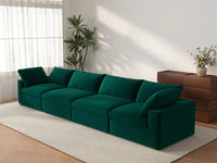Deluxe Cloud 4-Seater Gem Green Couch Sectional | 4-Piece, Velvet Fabric, Living Room Seating, Washable Cushion Covers