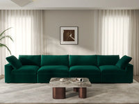 Deluxe Cloud 4-Seater Gem Green Couch Sectional | 4-Piece, Velvet Fabric, Living Room Seating, Washable Cushion Covers