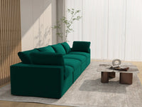 Deluxe Cloud 4-Seater Gem Green Couch Sectional | 4-Piece, Velvet Fabric, Living Room Seating, Washable Cushion Covers