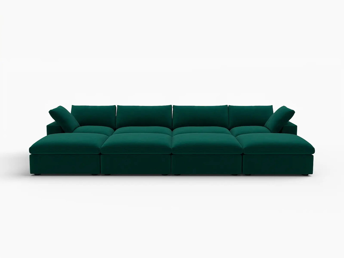 Deluxe Cloud 4-Seater Gem Green Pit Sectional | 8-Piece (Includes 4 Ottomans), Velvet Fabric, Family Room Seating, Washable Cushion Covers