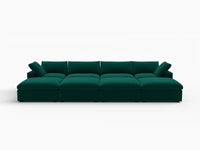 Deluxe Cloud 4-Seater Gem Green Pit Sectional | 8-Piece (Includes 4 Ottomans), Velvet Fabric, Family Room Seating, Washable Cushion Covers