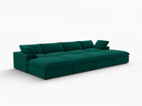 Deluxe Cloud 4-Seater Gem Green Pit Sectional | 8-Piece (Includes 4 Ottomans), Velvet Fabric, Family Room Seating, Washable Cushion Covers